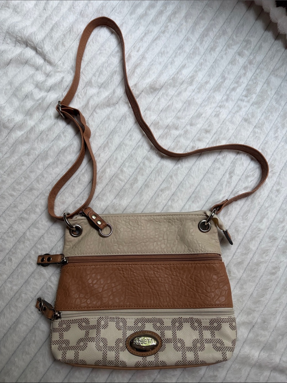 Rosetti Beige and Brown Patterned Crossbody Bag